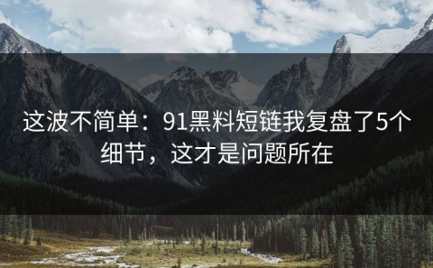 这波不简单：91黑料短链我复盘了5个细节，这才是问题所在